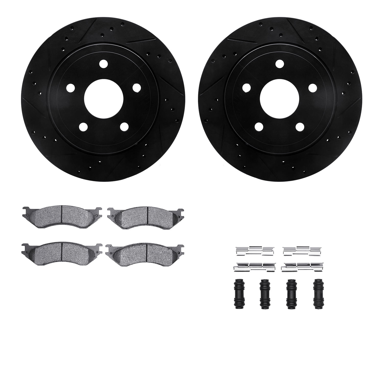 Dynamic Friction Company Rear Brake Rotors-Drilled and Slotted-Black with Heavy Duty Brake Pads includes Hardware 8212-40176