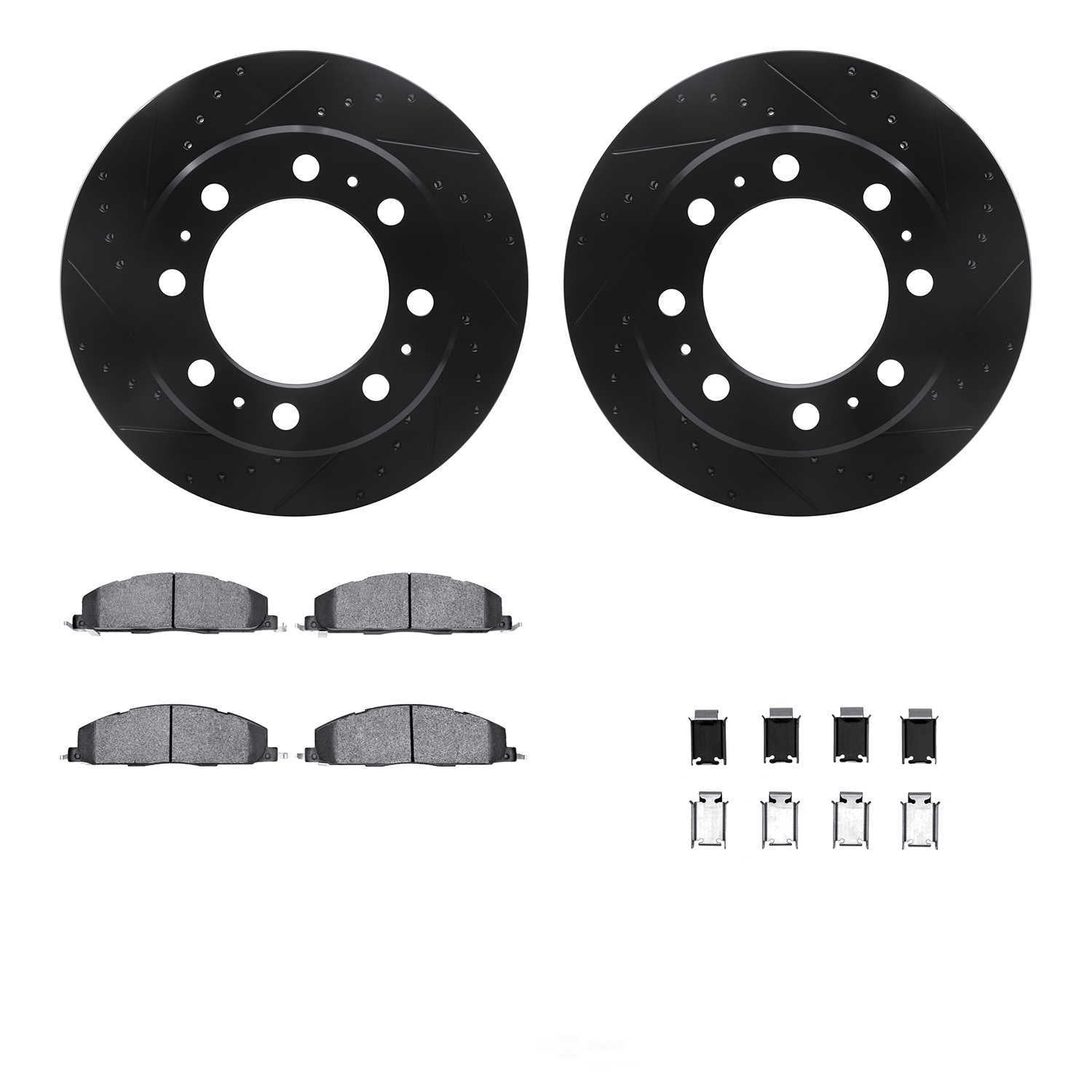 Dynamic Friction Company 8212-40193 DFC Rotors-Drilled and Slotted-Black with Heavy Duty Brake Pads