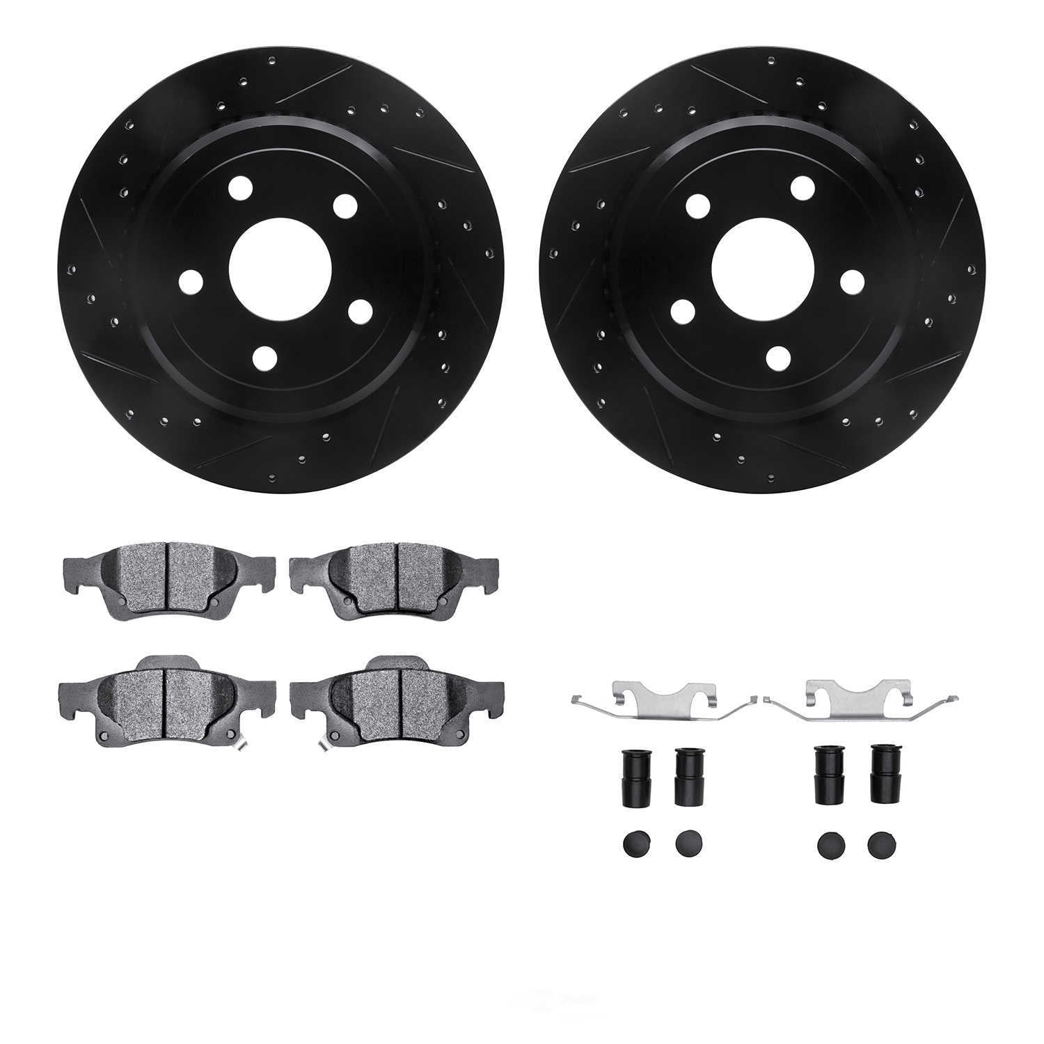 Dynamic Friction Company 8212-42003 DFC Rotors-Drilled and Slotted-Black with Heavy Duty Brake Pads