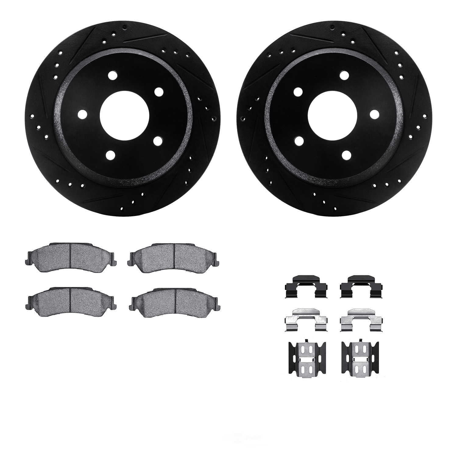 Dynamic Friction Company 8212-48003 DFC Rotors-Drilled and Slotted-Black with Heavy Duty Brake Pads