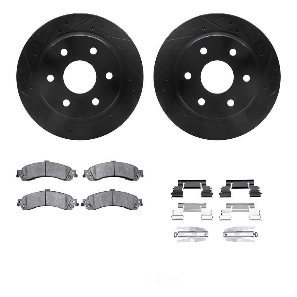 Dynamic Friction Company 8212-48014 DFC Rotors-Drilled and Slotted-Black with Heavy Duty Brake Pads