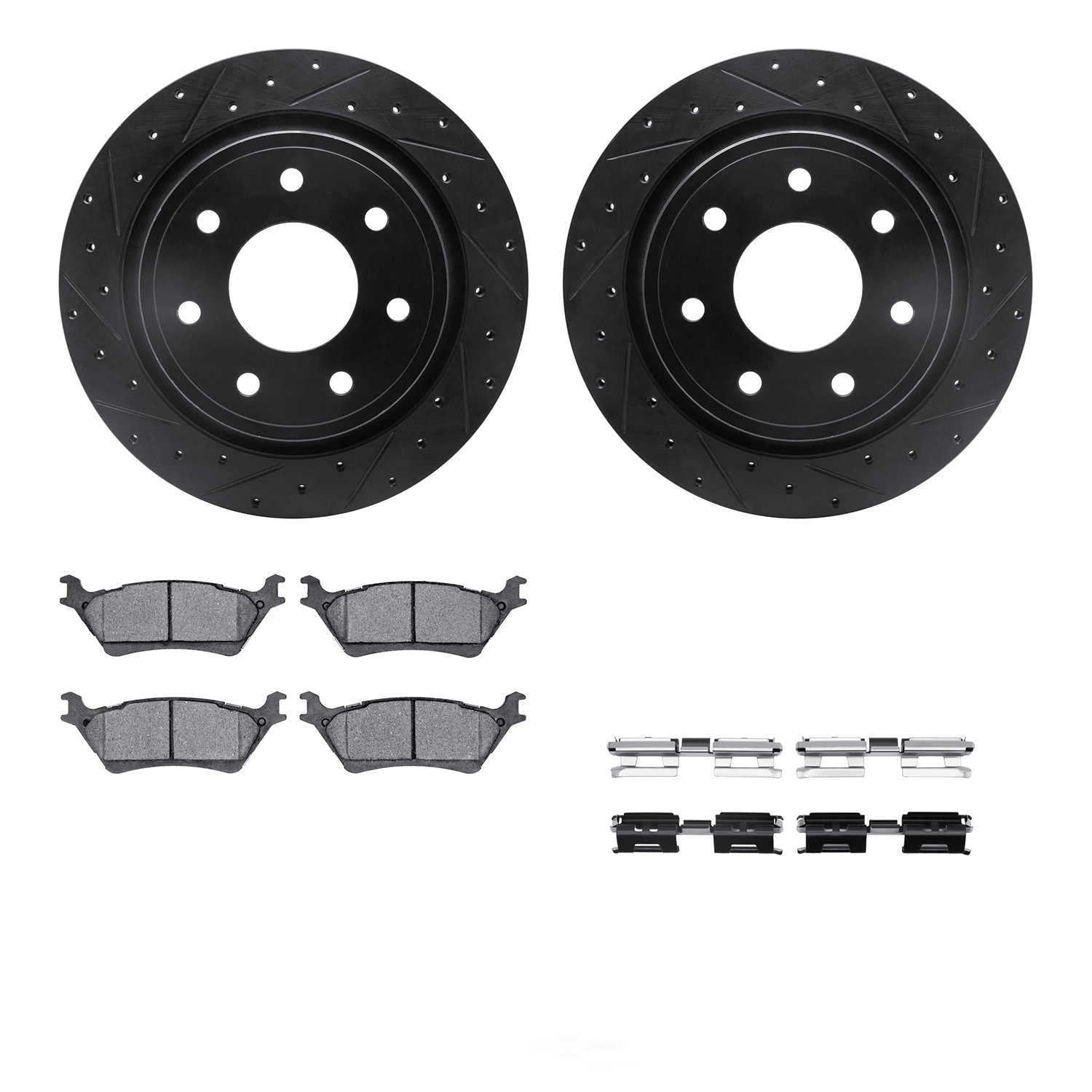 Dynamic Friction Company 8212-54009 DFC Rotors-Drilled and Slotted-Black with Heavy Duty Brake Pads