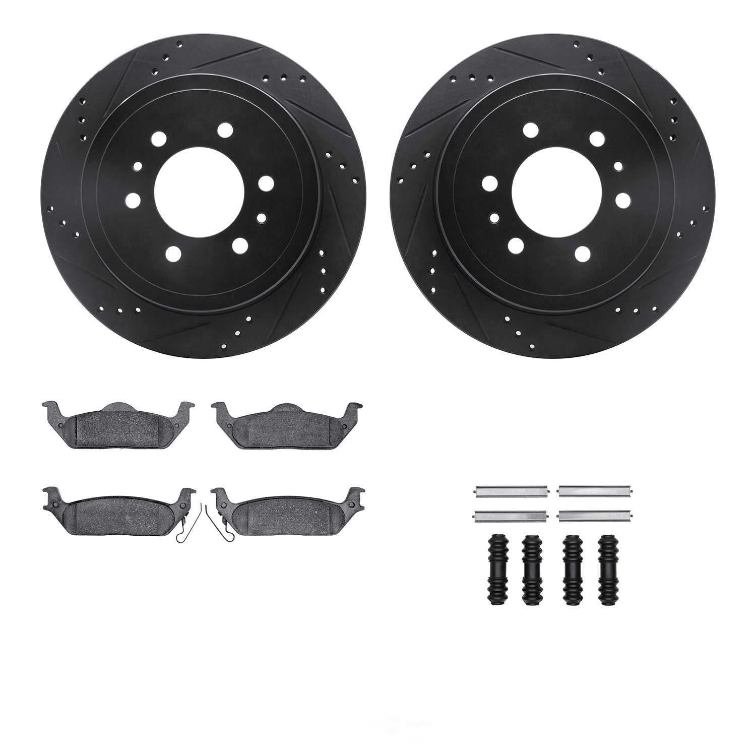 Dynamic Friction Company 8212-99186 DFC Rotors-Drilled and Slotted-Black with Heavy Duty Brake Pads
