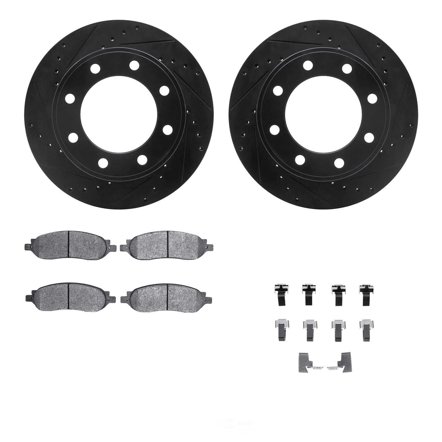 Dynamic Friction Company 8212-99203 DFC Rotors-Drilled and Slotted-Black with Heavy Duty Brake Pads