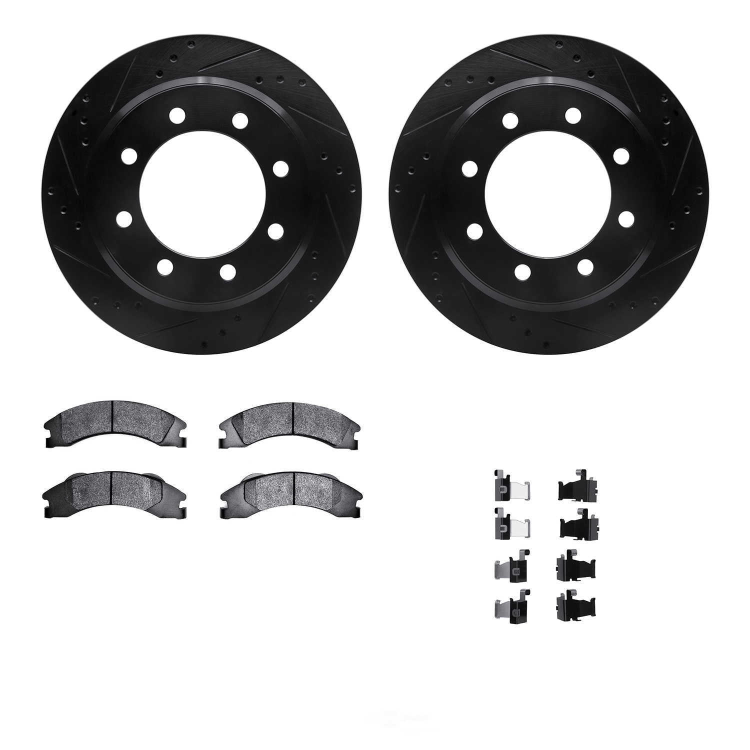 Dynamic Friction Company 8212-99219 DFC Rotors-Drilled and Slotted-Black with Heavy Duty Brake Pads