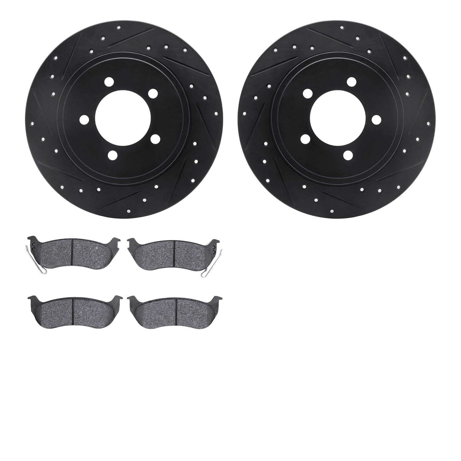Dynamic Friction Company Rear Brake Rotors-Drilled and Slotted-Black with Ultimate Duty Performance Brake Pads 8402-54065