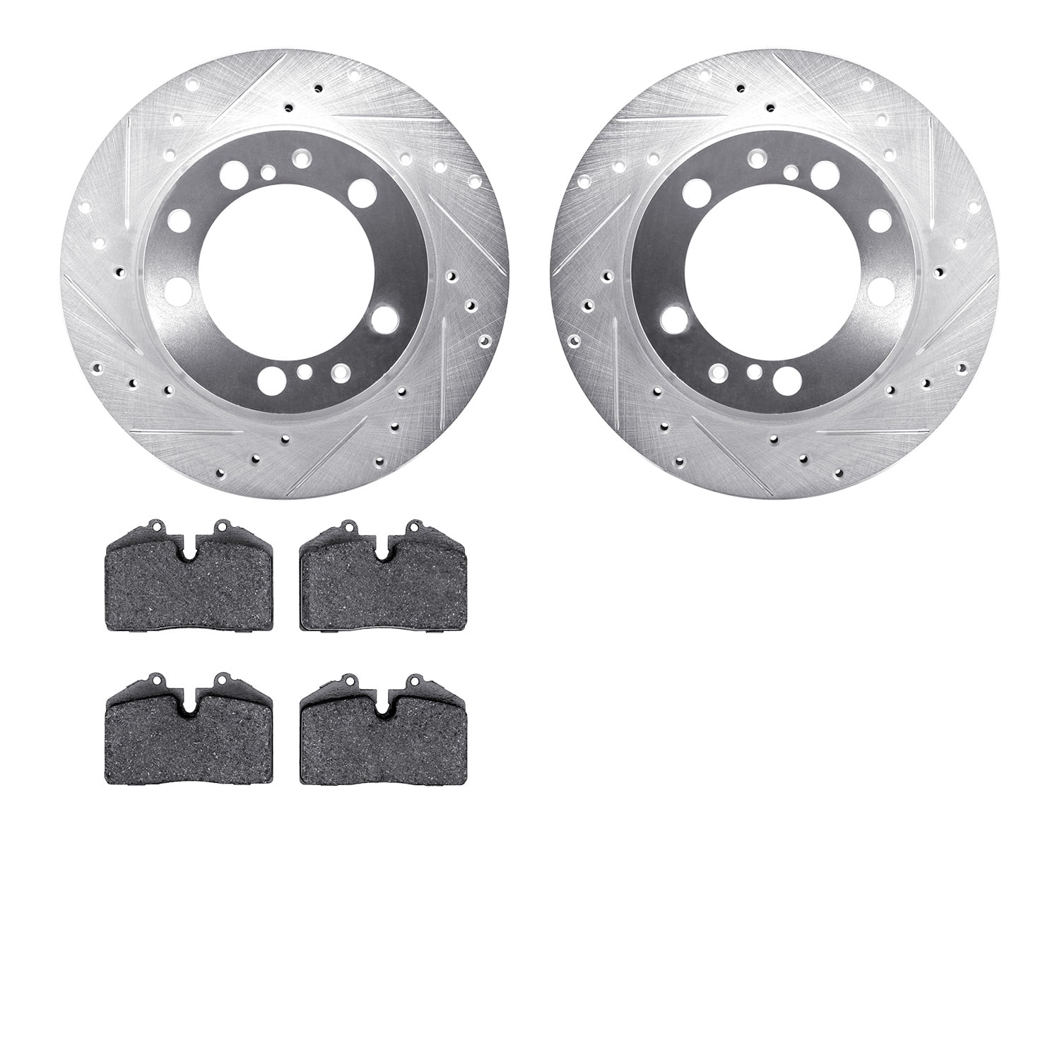 Dynamic Friction Company Rear Brake Rotors-Drilled and Slotted-Silver with 5000 Advanced Brake Pads 7502-02098