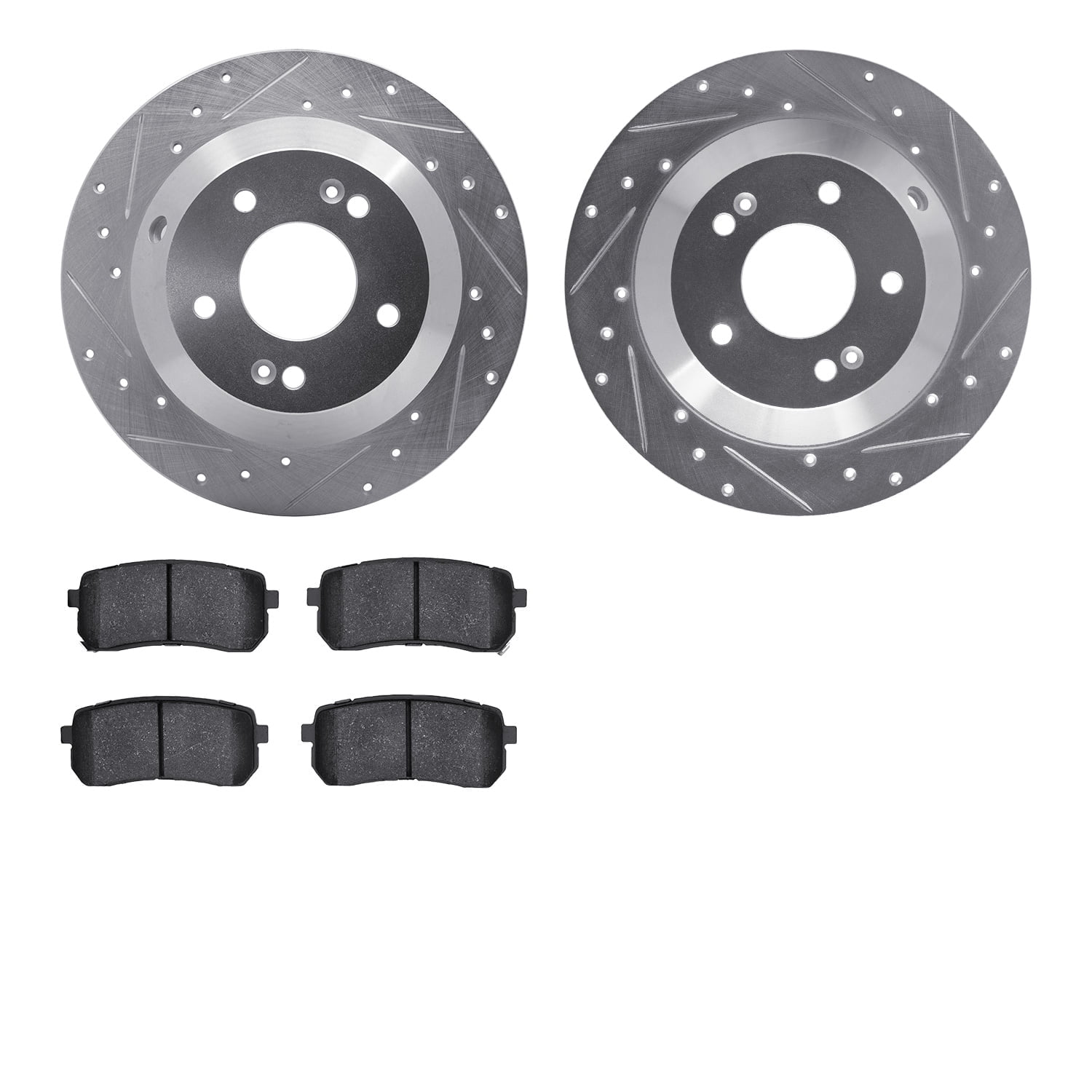 Dynamic Friction Company Rear Brake Rotors-Drilled and Slotted-Silver with 5000 Advanced Brake Pads 7502-03081