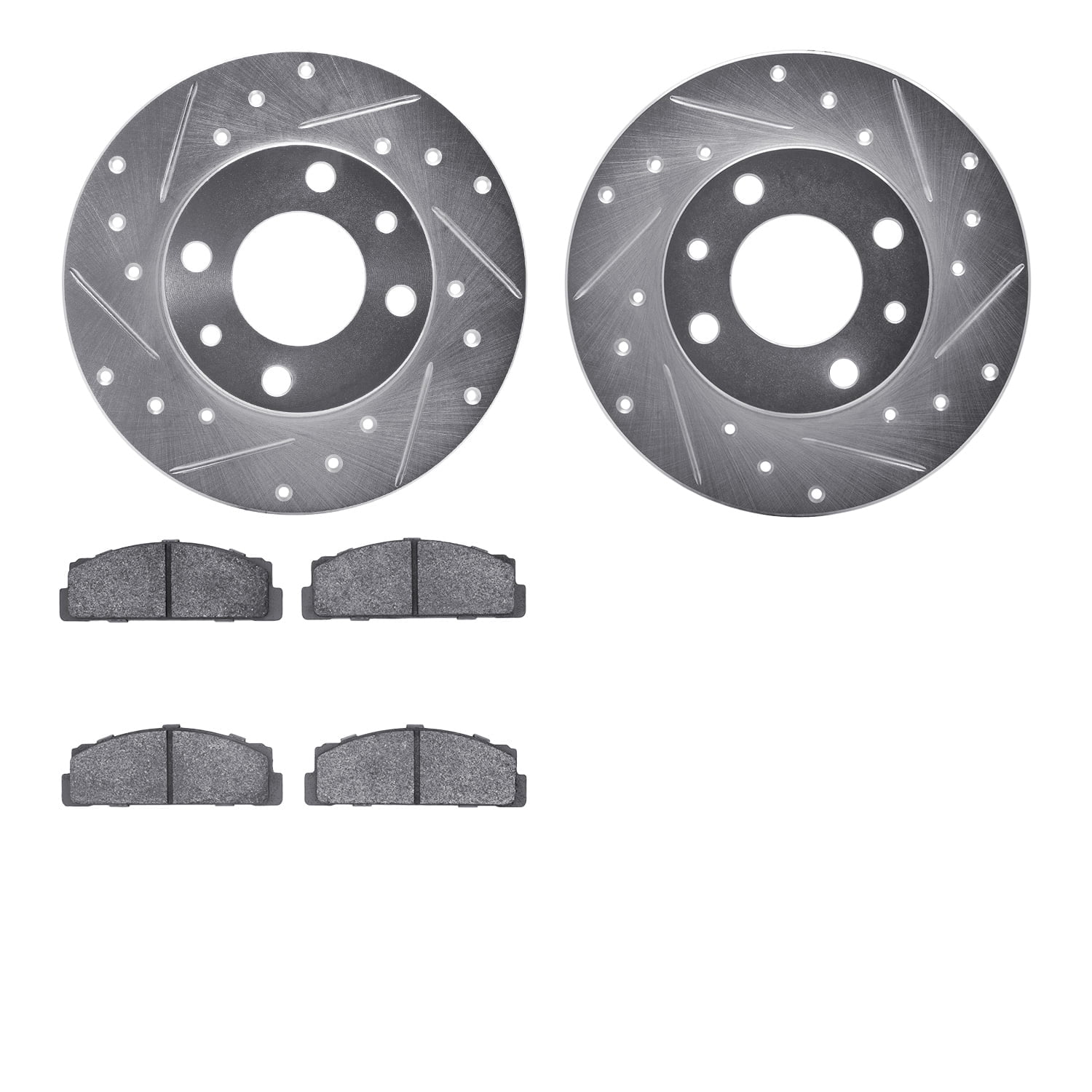 Dynamic Friction Company Rear Brake Rotors-Drilled and Slotted-Silver with 5000 Advanced Brake Pads 7502-07010
