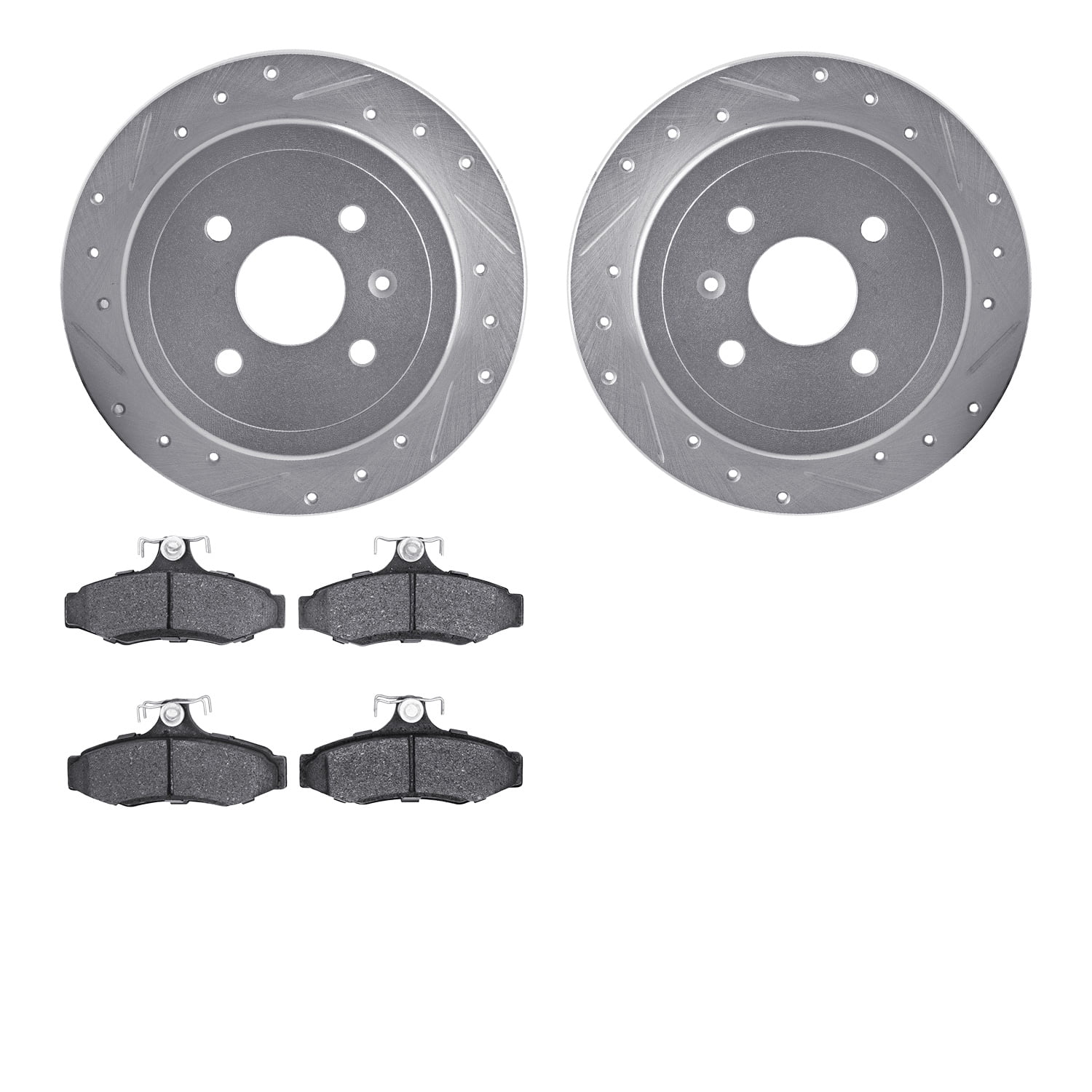 Dynamic Friction Company Rear Brake Rotors-Drilled and Slotted-Silver with 5000 Advanced Brake Pads 7502-18016