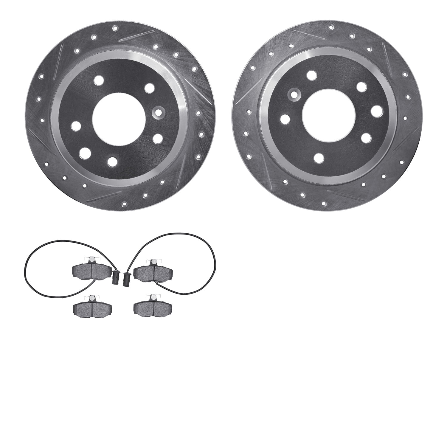 Dynamic Friction Company Rear Brake Rotors-Drilled and Slotted-Silver with 5000 Advanced Brake Pads 7502-20040