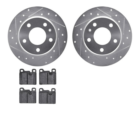 Dynamic Friction Company Rear Brake Rotors-Drilled and Slotted-Silver with 5000 Advanced Brake Pads 7502-31182