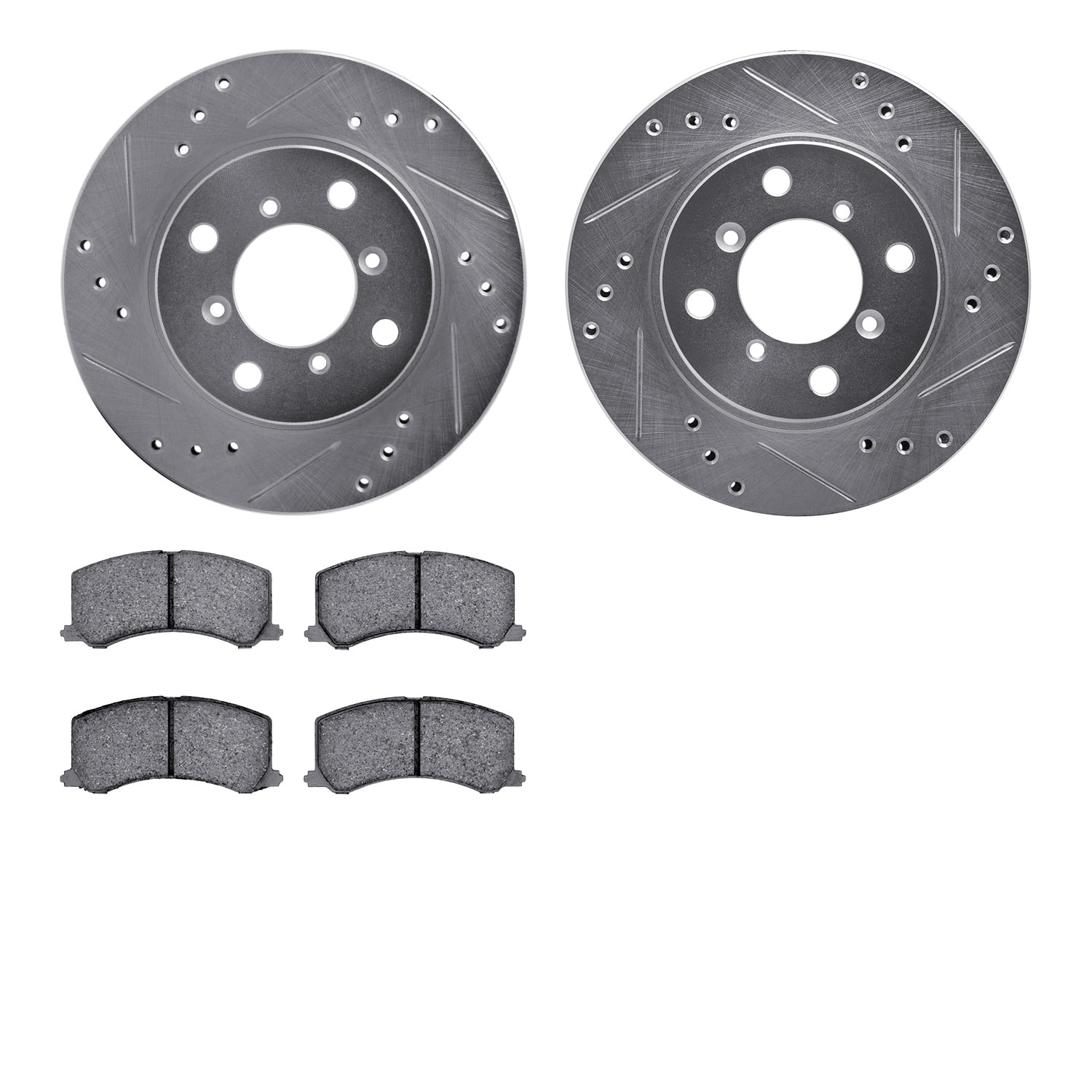 Dynamic Friction Company Rear Brake Rotors Drilled and Slotted Silver with 5000 Advanced Brake Pads - 7502-40246