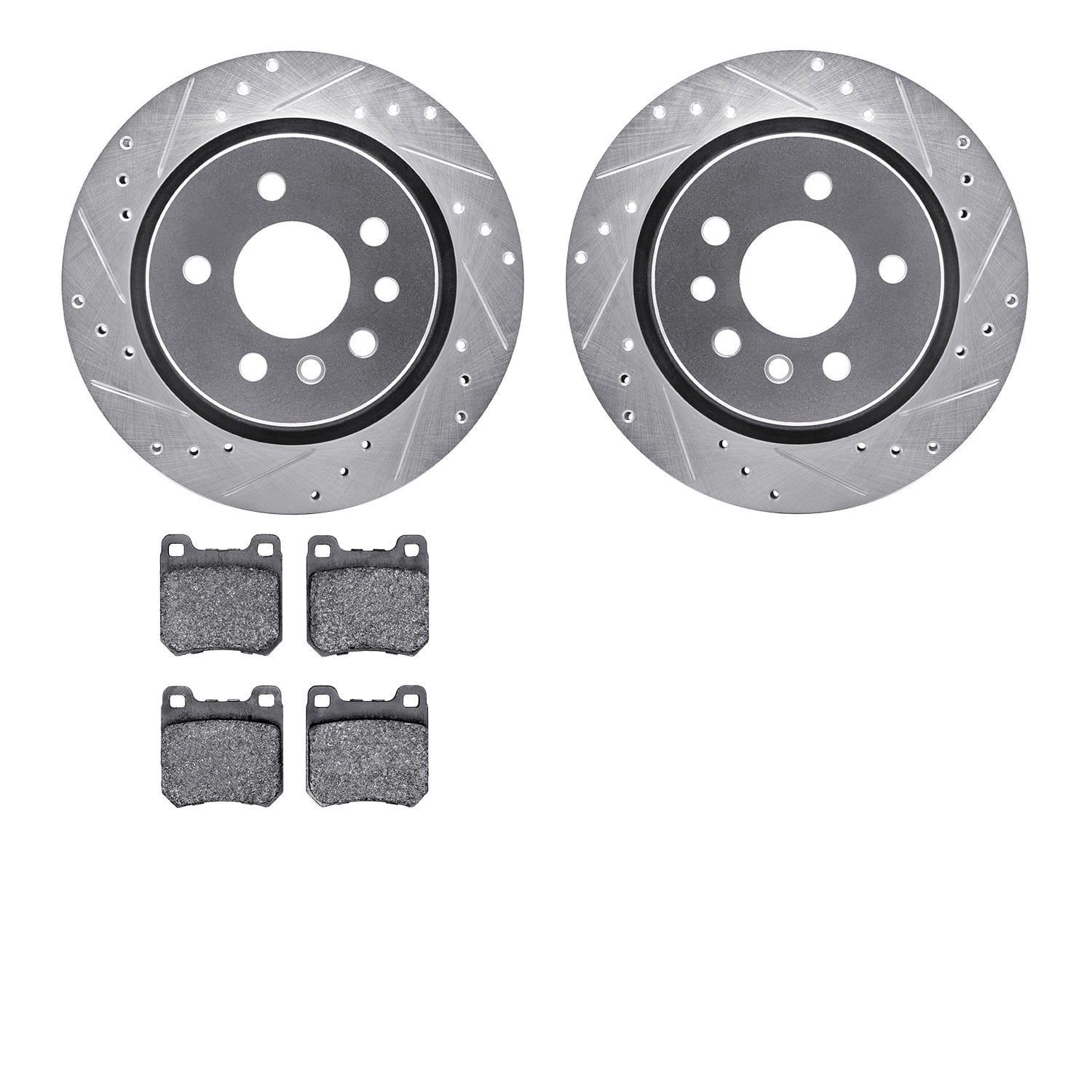 Dynamic Friction Company Rear Brake Rotors-Drilled and Slotted-Silver with 5000 Advanced Brake Pads 7502-46002