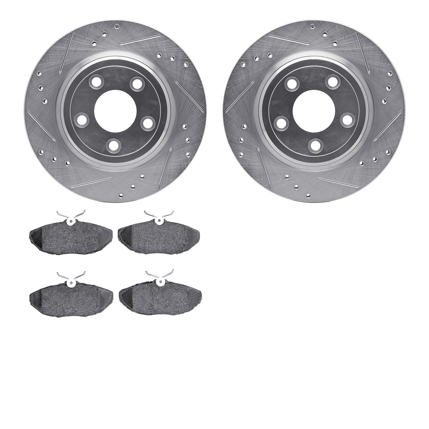 Dynamic Friction Company Rear Brake Rotors-Drilled and Slotted-Silver with 5000 Advanced Brake Pads 7502-54016