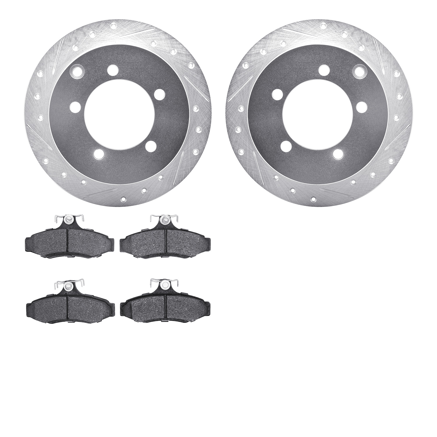 Dynamic Friction Company Rear Brake Rotors-Drilled and Slotted-Silver with 5000 Advanced Brake Pads 7502-72130