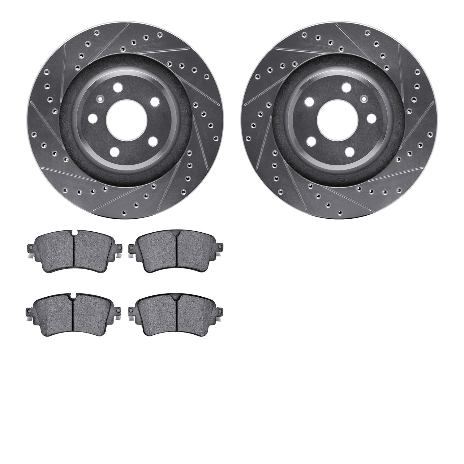 Dynamic Friction Company Rear Brake Rotors-Drilled and Slotted-Silver with 5000 Advanced Brake Pads 7502-73393