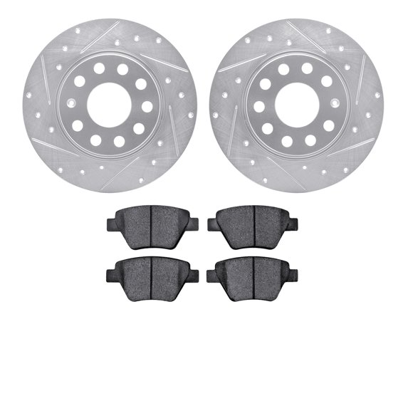 Dynamic Friction Company Rear Brake Rotors-Drilled and Slotted-Silver with 5000 Advanced Brake Pads 7502-74060