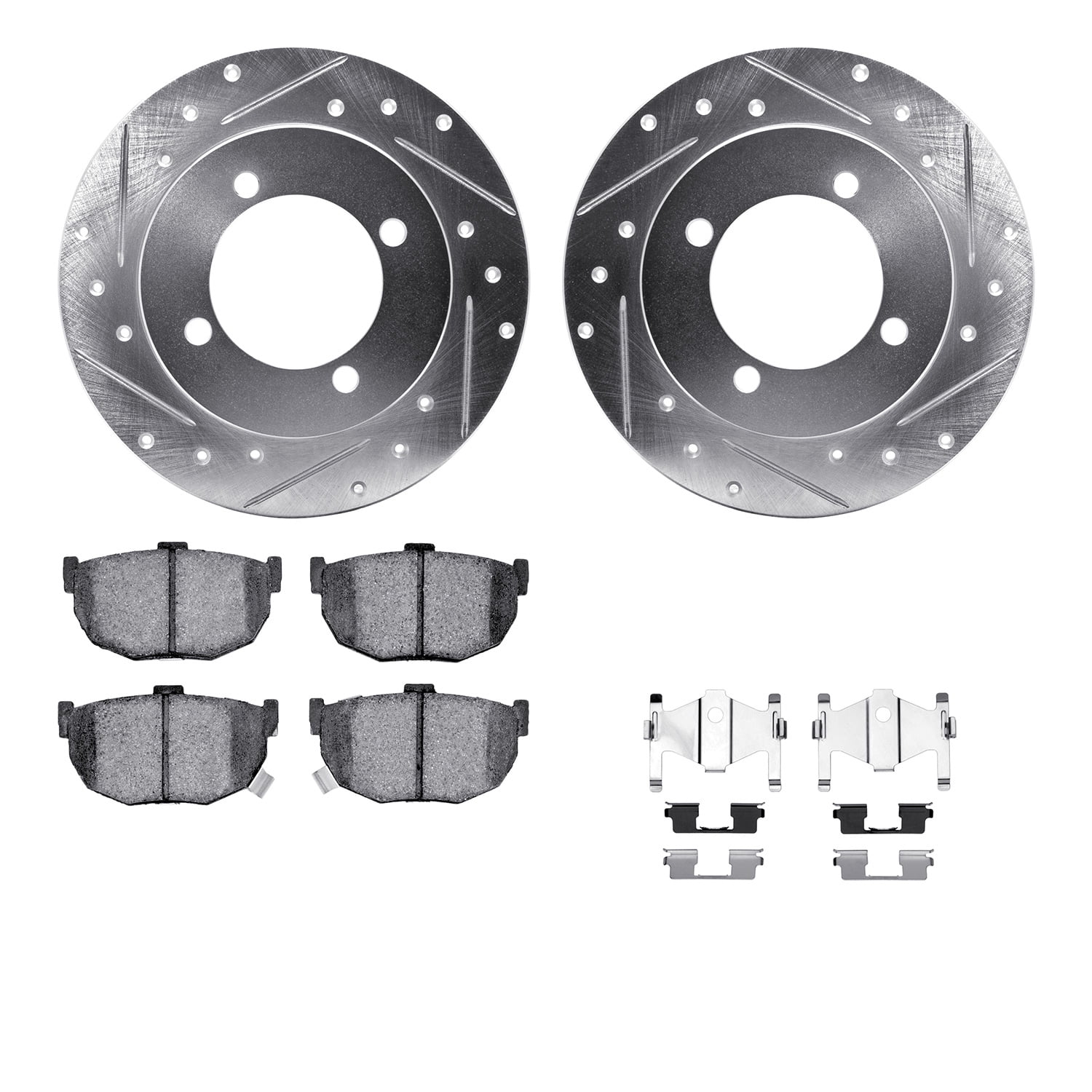 Dynamic Friction Company Rear Brake Rotors-Drilled and Slotted-Silver with 5000 Advanced Brake Pads includes Hardware 7512-03010
