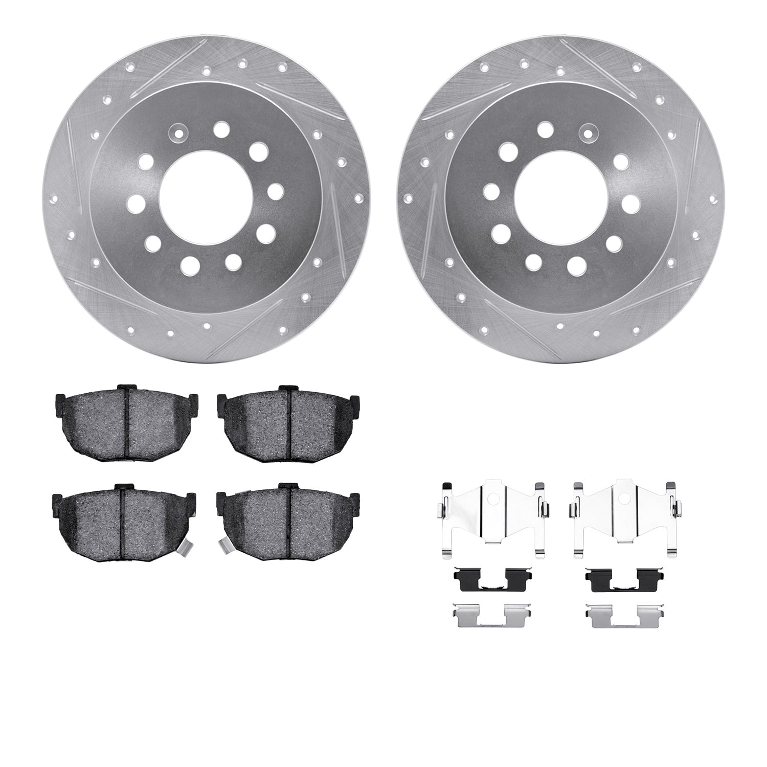 Dynamic Friction Company Rear Brake Rotors-Drilled and Slotted-Silver with 5000 Advanced Brake Pads includes Hardware 7512-03060