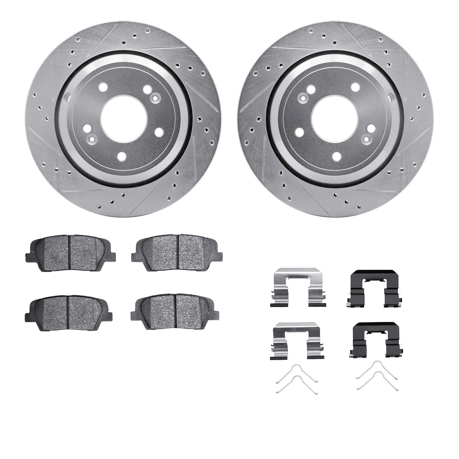 Dynamic Friction Company Rear Brake Rotors-Drilled and Slotted-Silver with 5000 Advanced Brake Pads includes Hardware 7512-03068