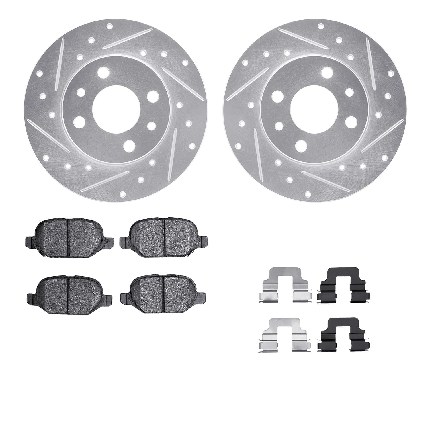 Dynamic Friction Company Rear Brake Rotors-Drilled and Slotted-Silver with 5000 Advanced Brake Pads includes Hardware 7512-07000