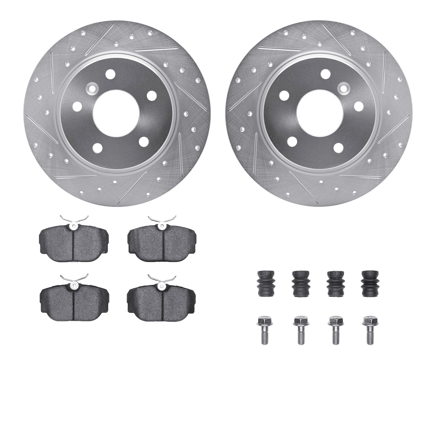 Dynamic Friction Company Rear Brake Rotors-Drilled and Slotted-Silver with 5000 Advanced Brake Pads includes Hardware 7512-11001