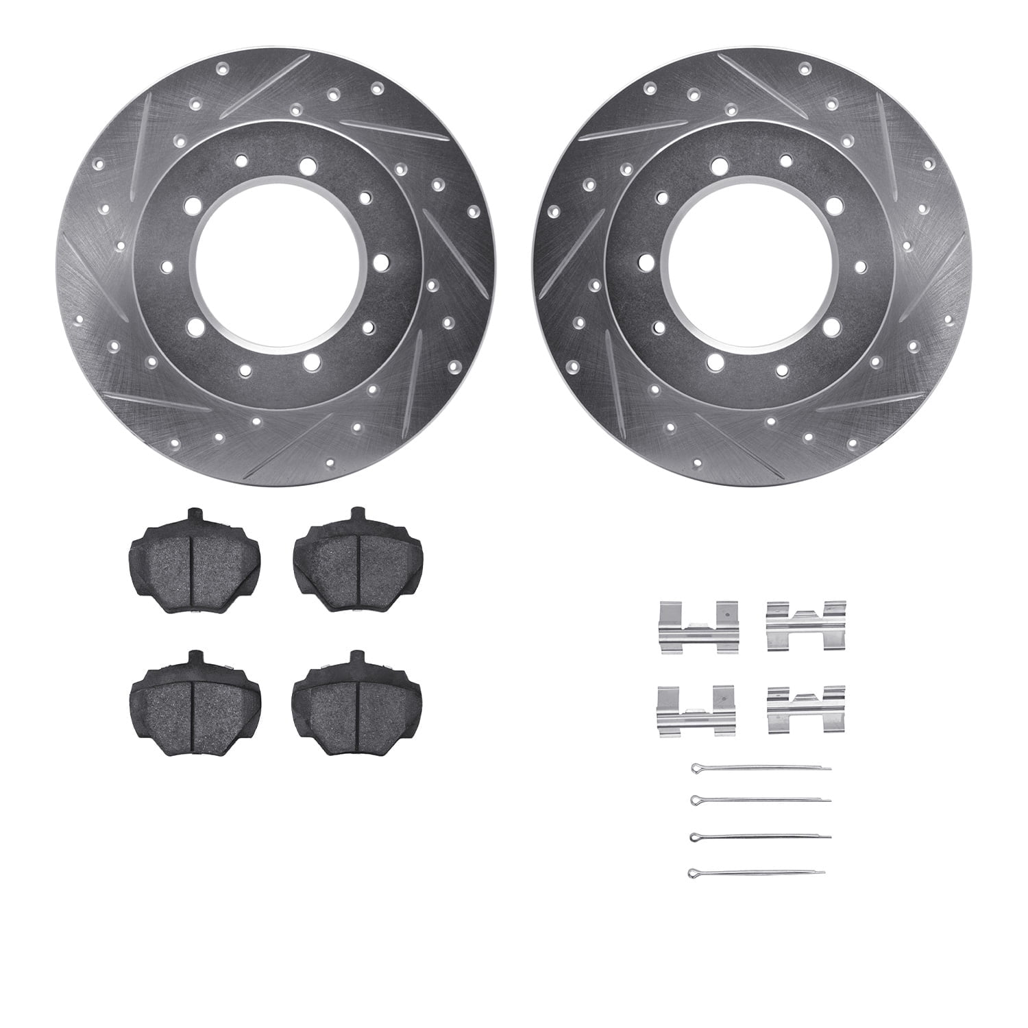 Dynamic Friction Company Rear Brake Rotors-Drilled and Slotted-Silver with 5000 Advanced Brake Pads includes Hardware 7512-11003