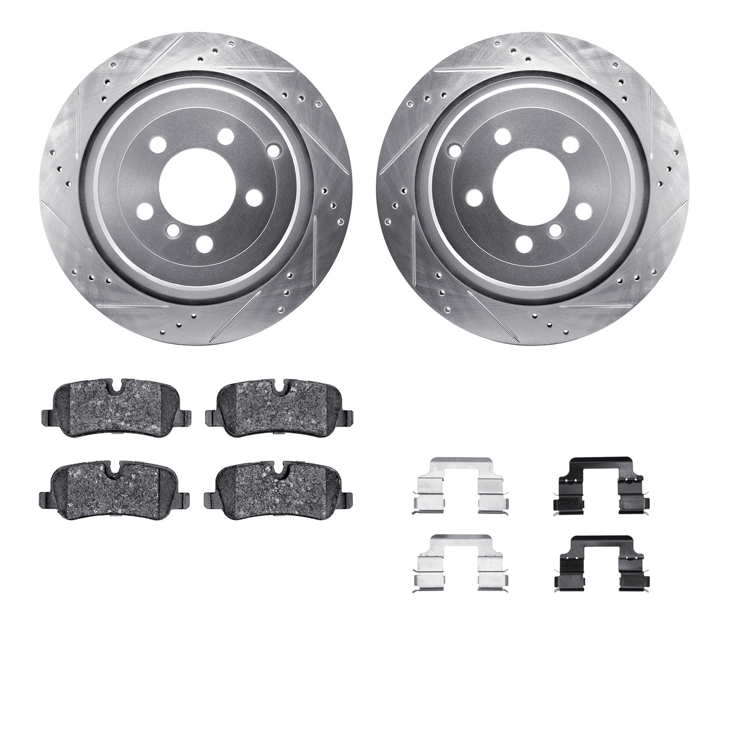 Dynamic Friction Company Rear Brake Rotors-Drilled and Slotted-Silver with 5000 Advanced Brake Pads includes Hardware 7512-11017