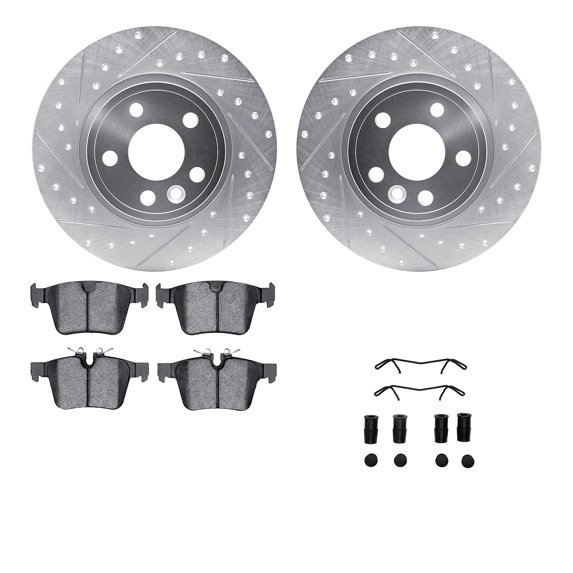 Dynamic Friction Company Rear Brake Rotors-Drilled and Slotted-Silver with 5000 Advanced Brake Pads includes Hardware 7512-11027
