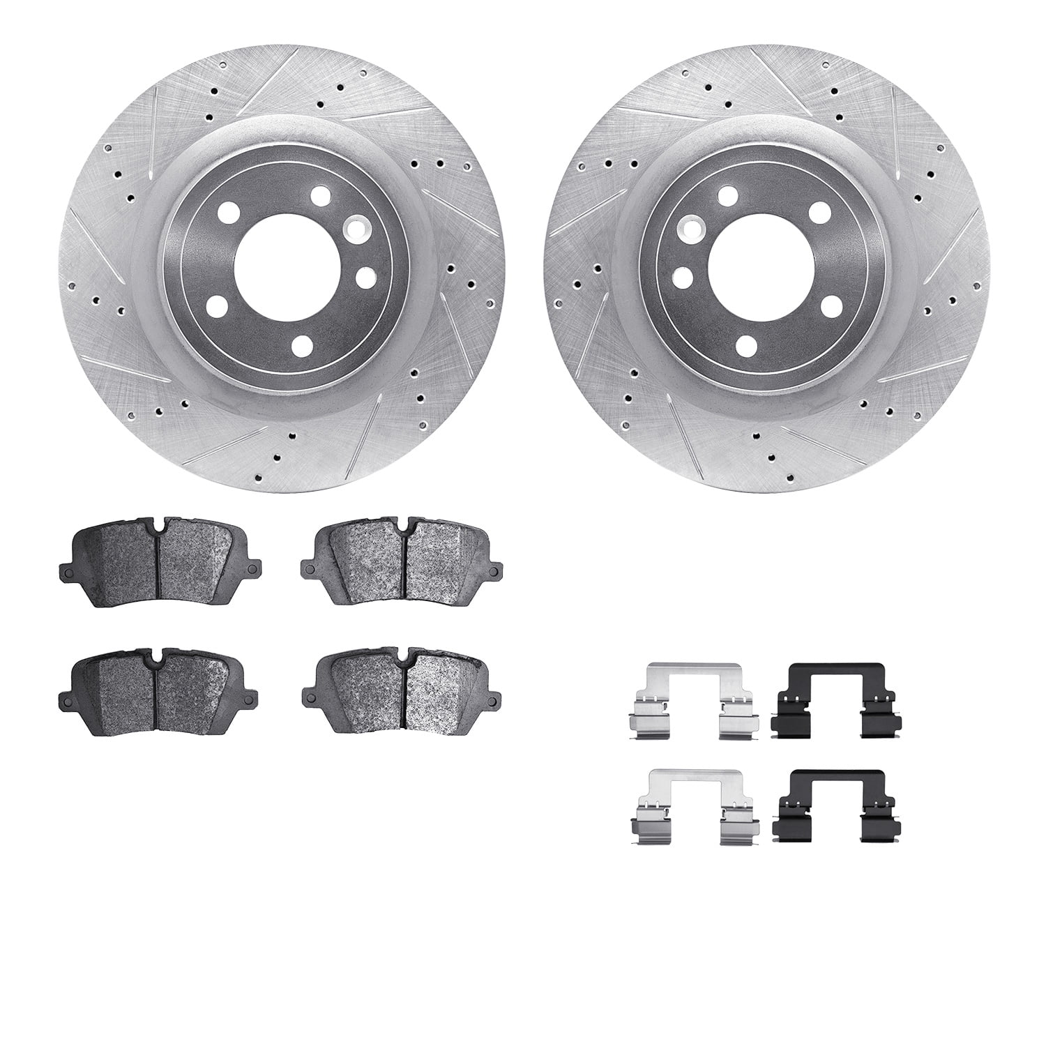 Dynamic Friction Company Rear Brake Rotors-Drilled and Slotted-Silver with 5000 Advanced Brake Pads includes Hardware 7512-11038