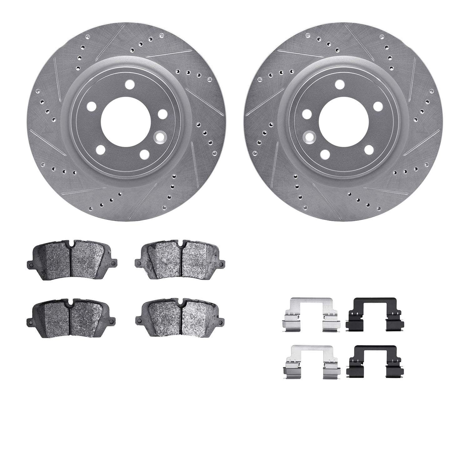 Dynamic Friction Company Rear Brake Rotors-Drilled and Slotted-Silver with 5000 Advanced Brake Pads includes Hardware 7512-11041