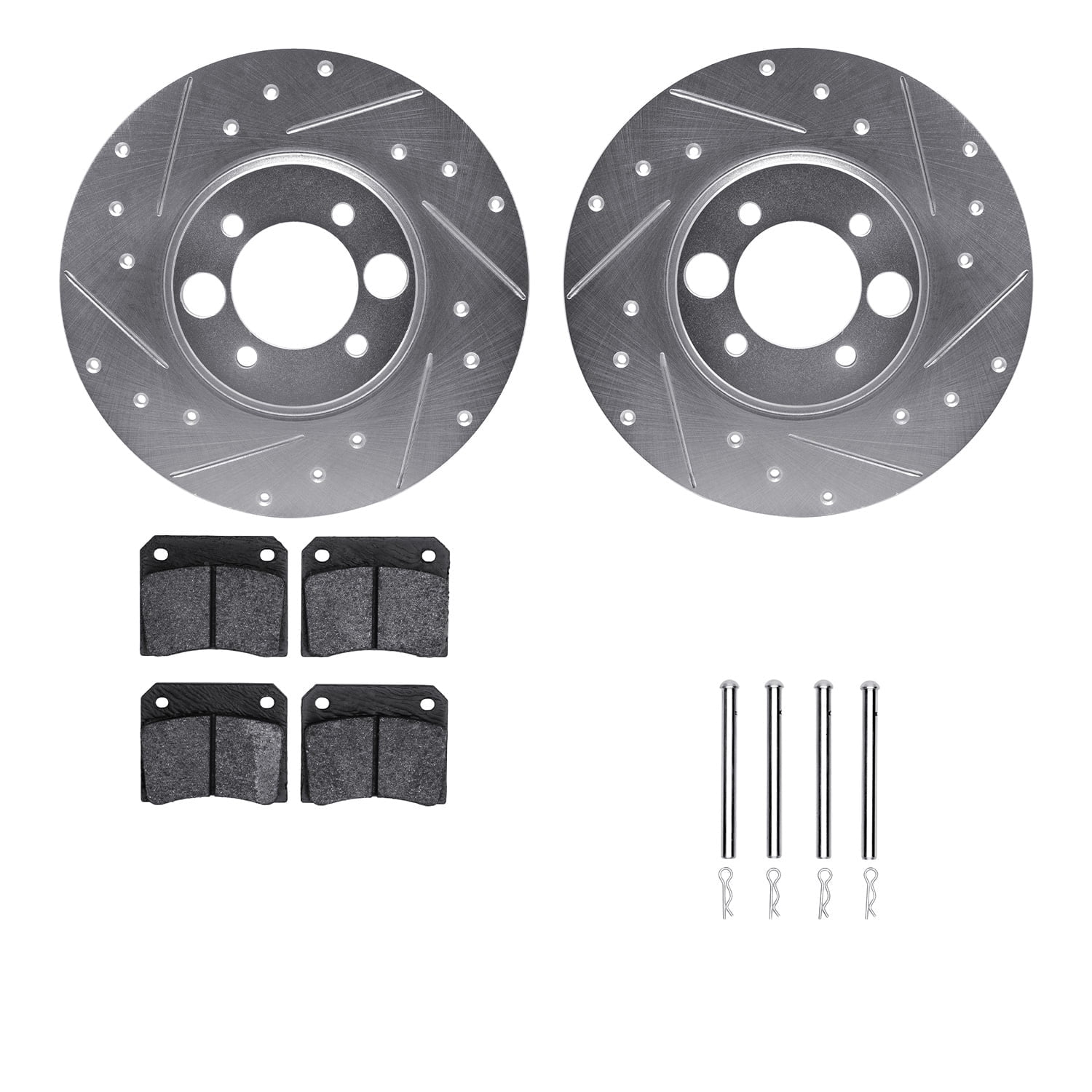 Dynamic Friction Company Rear Brake Rotors-Drilled and Slotted-Silver with 5000 Advanced Brake Pads includes Hardware 7512-20000