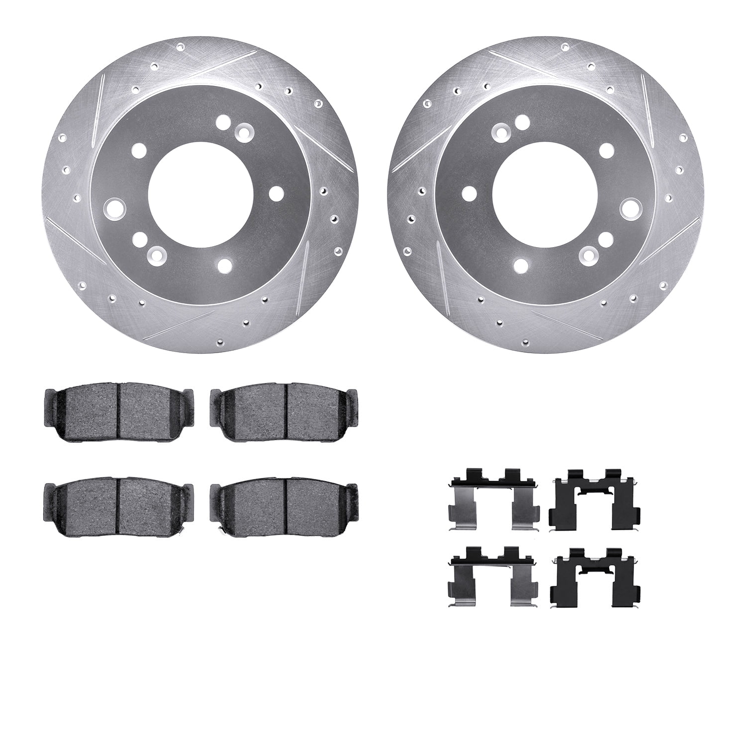 Dynamic Friction Company Rear Brake Rotors-Drilled and Slotted-Silver with 5000 Advanced Brake Pads includes Hardware 7512-21019
