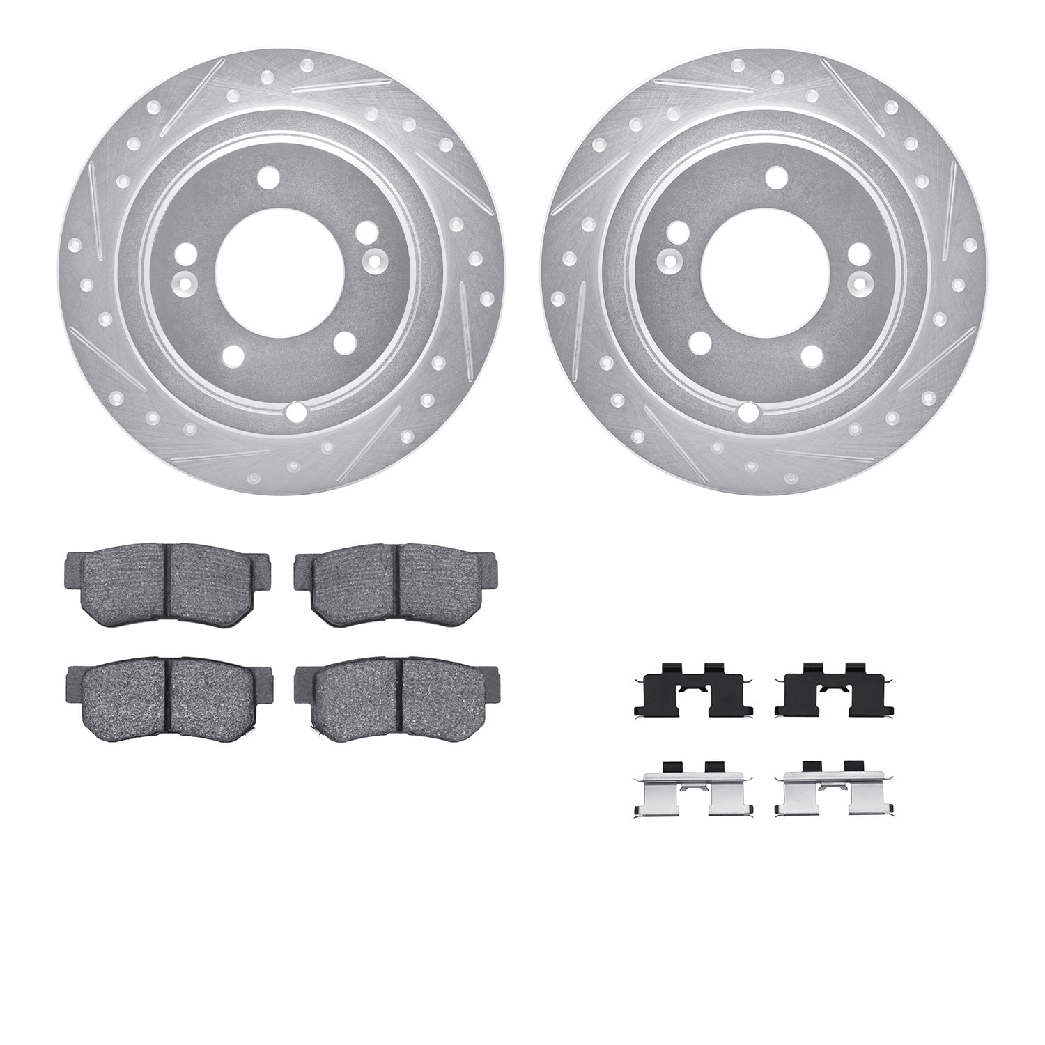 Dynamic Friction Company Rear Brake Rotors-Drilled and Slotted-Silver with 5000 Advanced Brake Pads includes Hardware 7512-21030