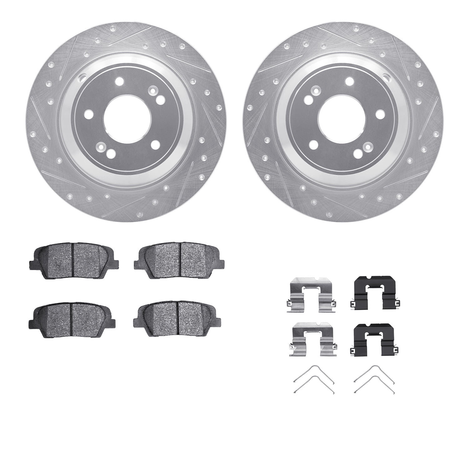 Dynamic Friction Company Rear Brake Rotors-Drilled and Slotted-Silver with 5000 Advanced Brake Pads includes Hardware 7512-21050