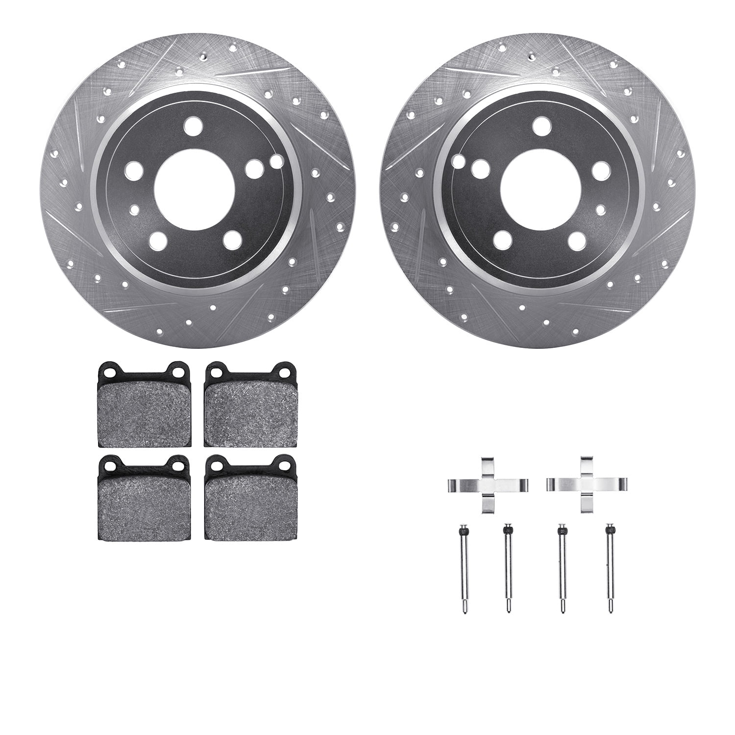 Dynamic Friction Company Rear Brake Rotors-Drilled and Slotted-Silver with 5000 Advanced Brake Pads includes Hardware 7512-27023