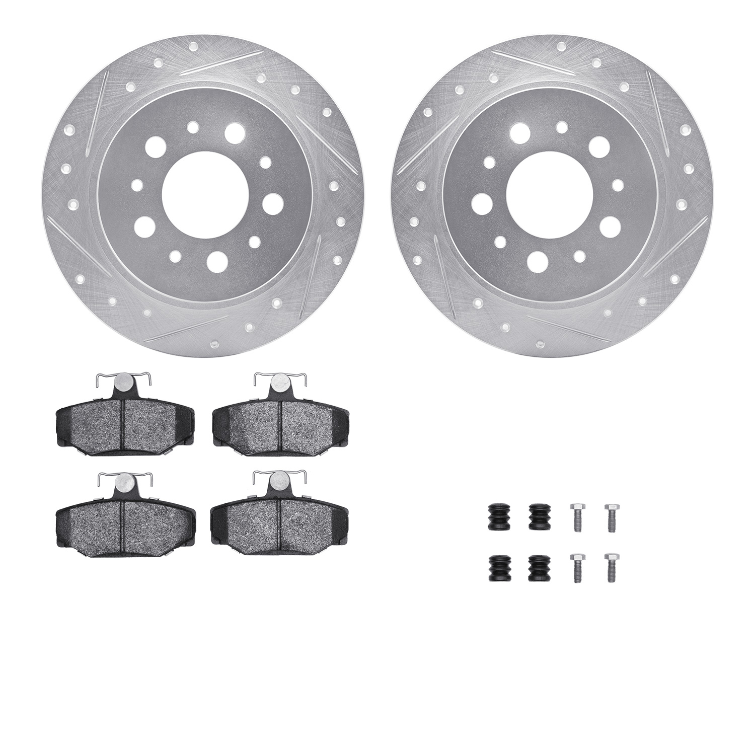 Dynamic Friction Company Rear Brake Rotors-Drilled and Slotted-Silver with 5000 Advanced Brake Pads includes Hardware 7512-27025