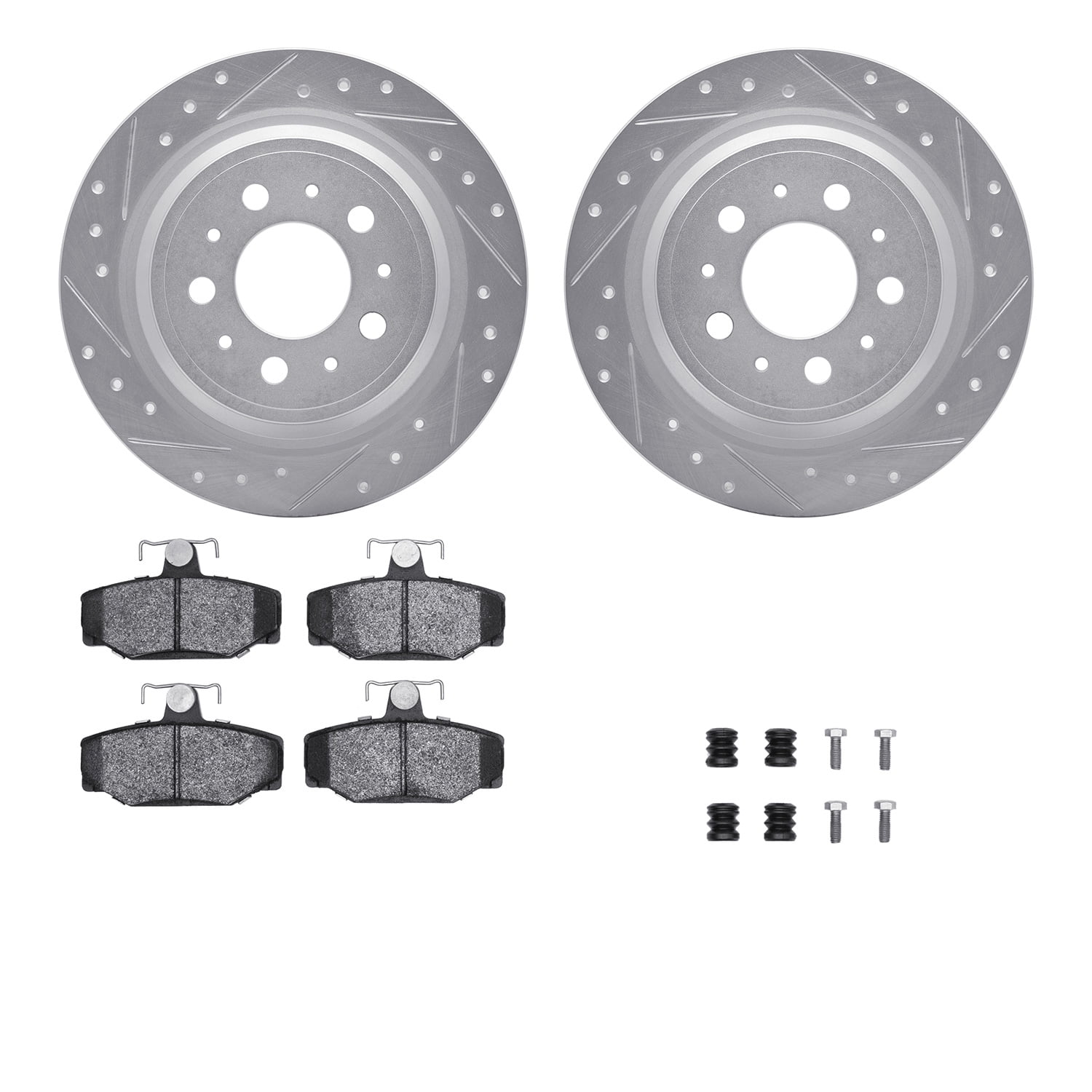 Dynamic Friction Company Rear Brake Rotors-Drilled and Slotted-Silver with 5000 Advanced Brake Pads includes Hardware 7512-27028