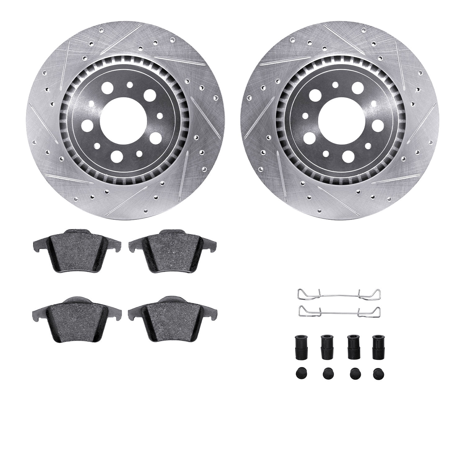 Dynamic Friction Company Rear Brake Rotors-Drilled and Slotted-Silver with 5000 Advanced Brake Pads includes Hardware 7512-27053