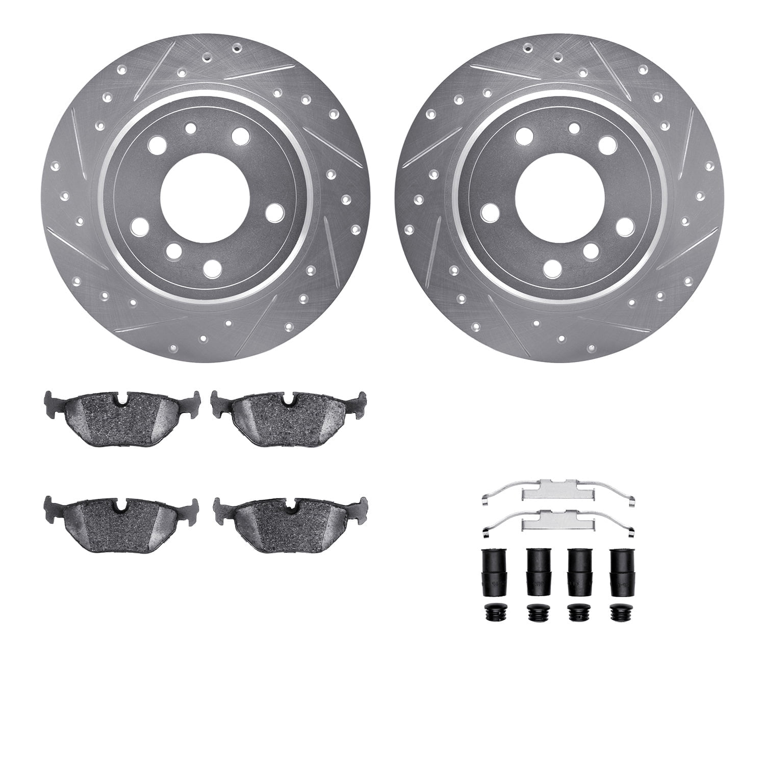 Dynamic Friction Company Rear Brake Rotors-Drilled and Slotted-Silver with 5000 Advanced Brake Pads includes Hardware 7512-31023
