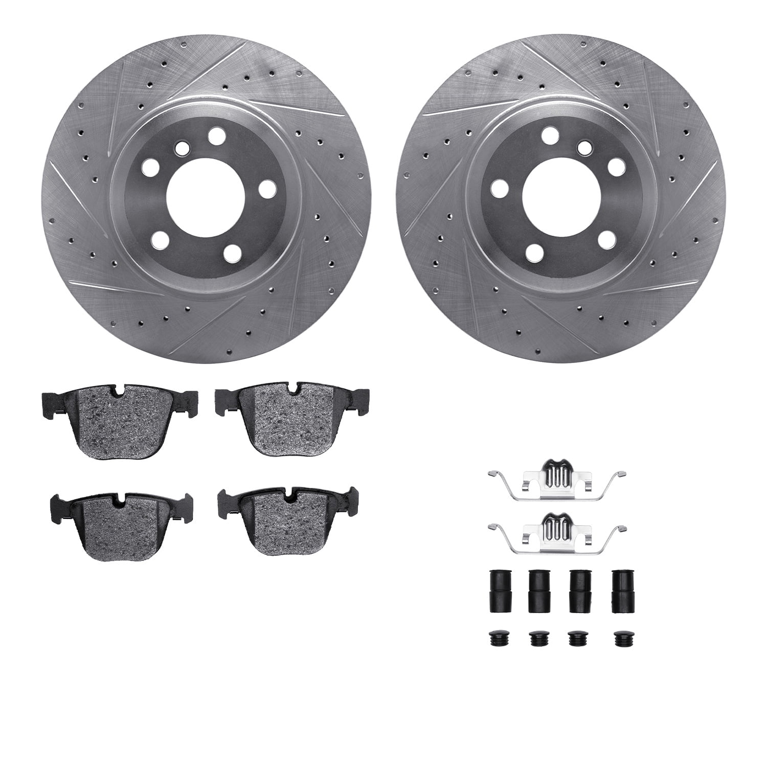 Dynamic Friction Company Rear Brake Rotors-Drilled and Slotted-Silver with 5000 Advanced Brake Pads includes Hardware 7512-31075