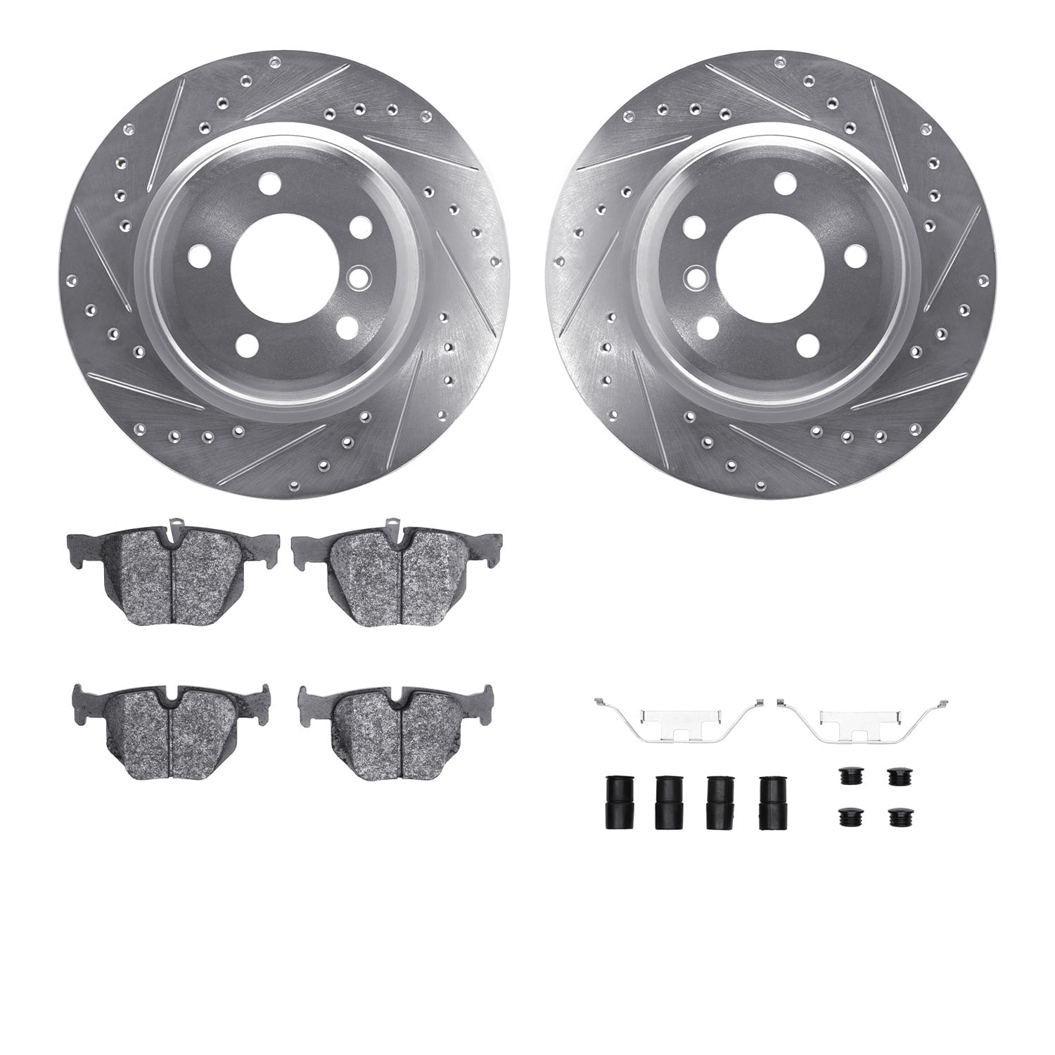 Dynamic Friction Company Rear Brake Rotors-Drilled and Slotted-Silver with 5000 Advanced Brake Pads includes Hardware 7512-31087