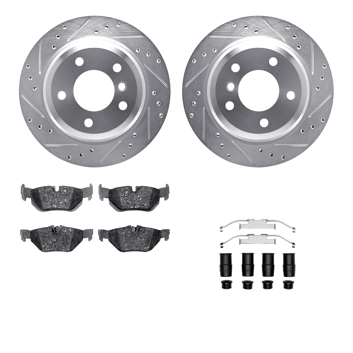 Dynamic Friction Company Rear Brake Rotors-Drilled and Slotted-Silver with 5000 Advanced Brake Pads includes Hardware 7512-31090