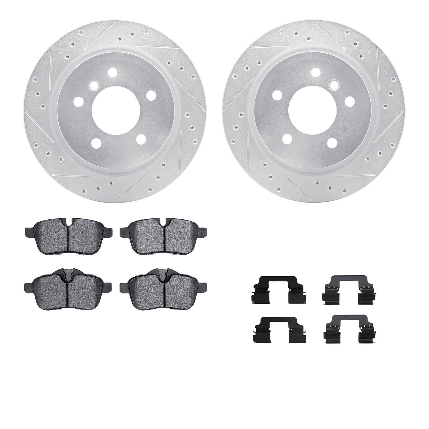 Dynamic Friction Company Rear Brake Rotors-Drilled and Slotted-Silver with 5000 Advanced Brake Pads includes Hardware 7512-31103