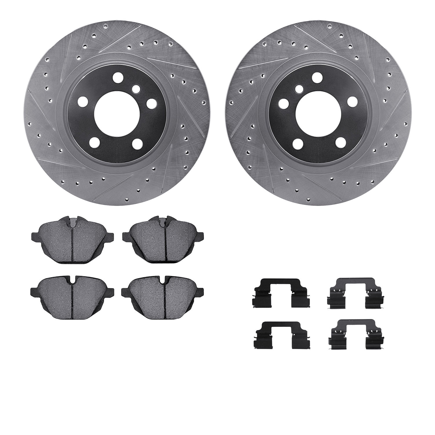 Dynamic Friction Company Rear Brake Rotors-Drilled and Slotted-Silver with 5000 Advanced Brake Pads includes Hardware 7512-31105