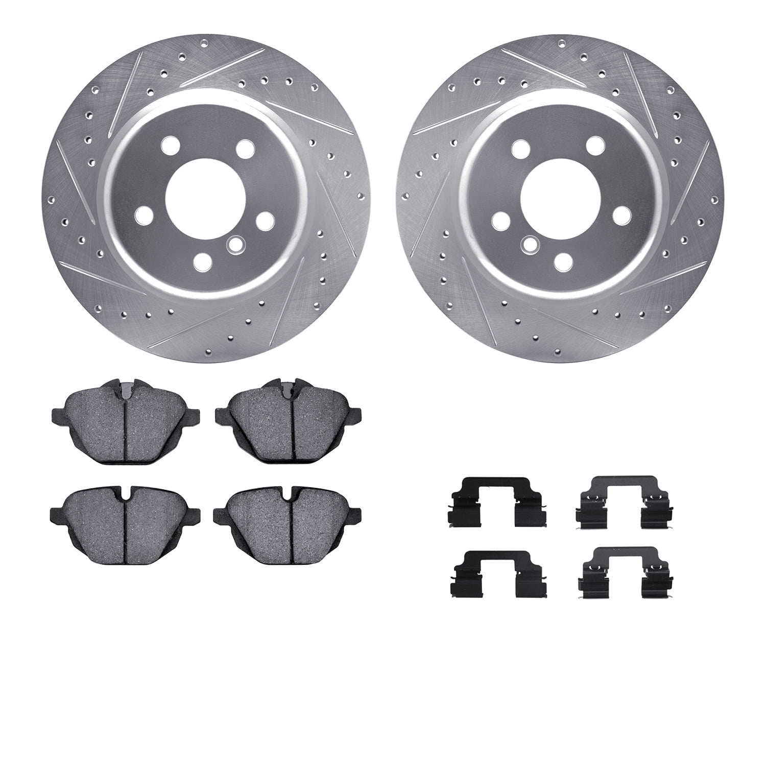 Dynamic Friction Company Rear Brake Rotors-Drilled and Slotted-Silver with 5000 Advanced Brake Pads includes Hardware 7512-31112
