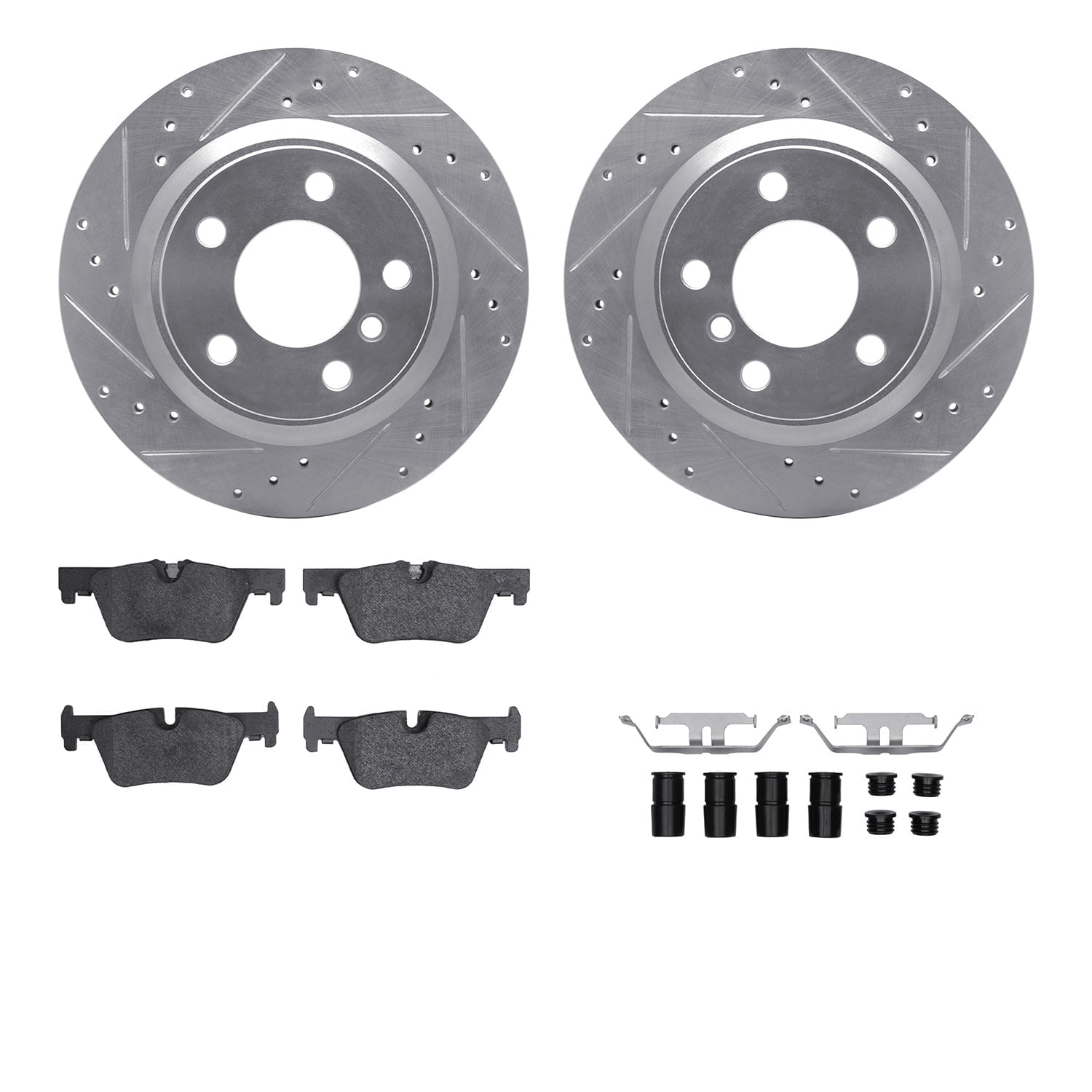 Dynamic Friction Company Rear Brake Rotors-Drilled and Slotted-Silver with 5000 Advanced Brake Pads includes Hardware 7512-31125
