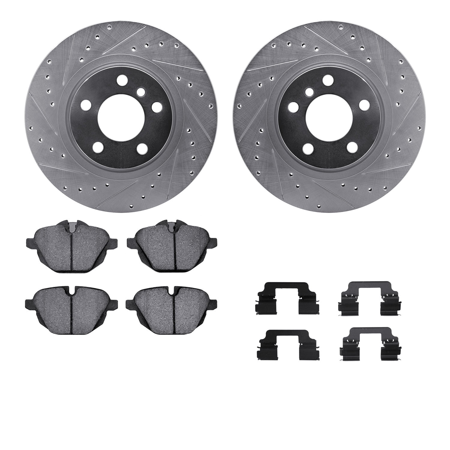 Dynamic Friction Company Rear Brake Rotors-Drilled and Slotted-Silver with 5000 Advanced Brake Pads includes Hardware 7512-31148