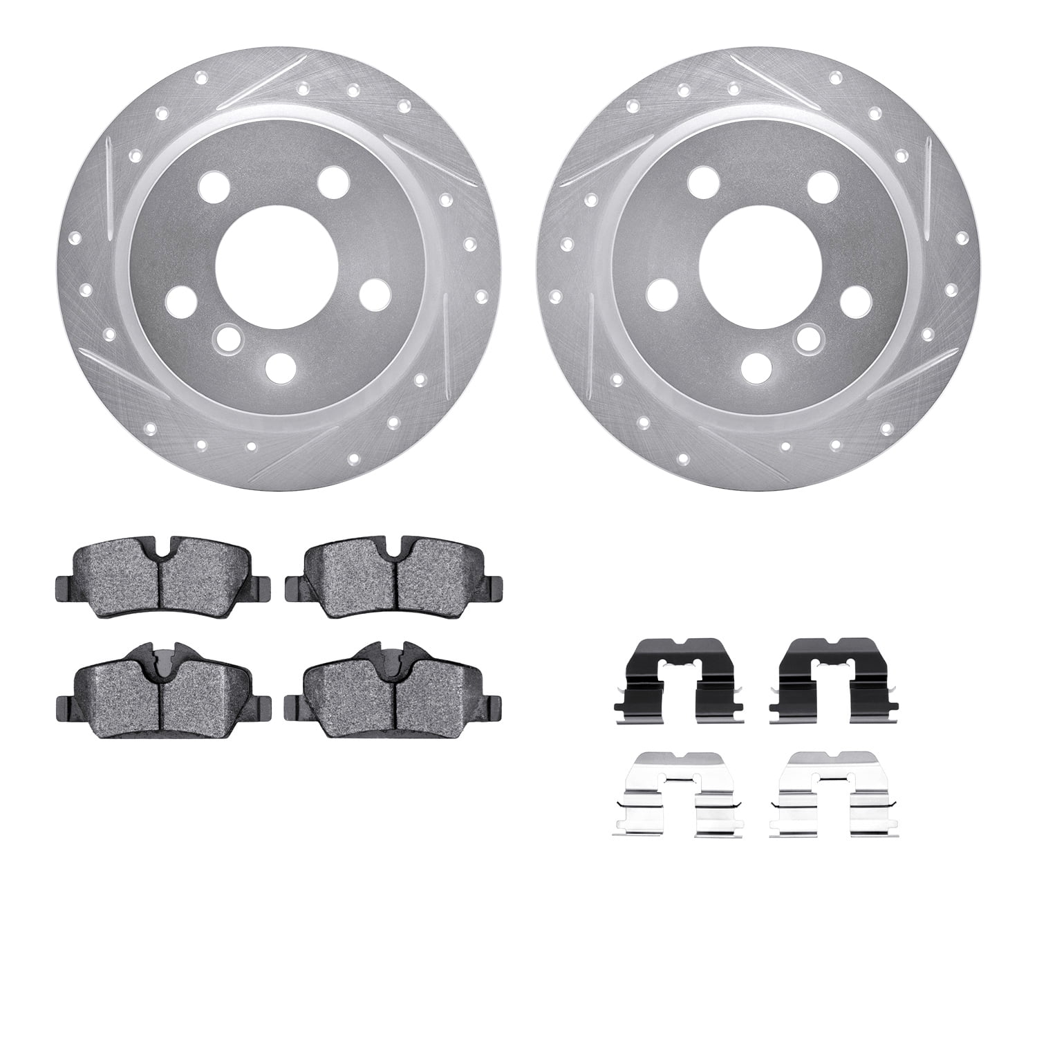 Dynamic Friction Company Rear Brake Rotors-Drilled and Slotted-Silver with 5000 Advanced Brake Pads includes Hardware 7512-32016